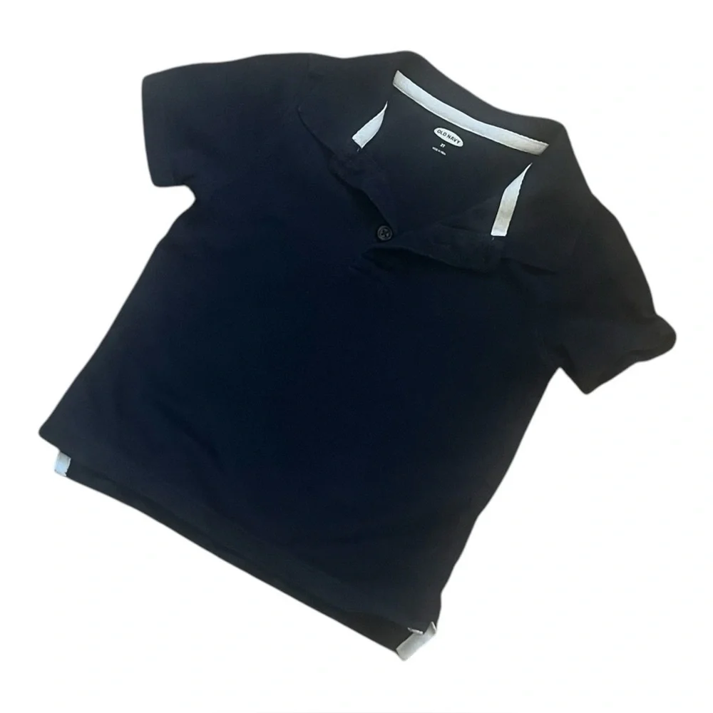 Old Navy casual polo shirt boys 2T navy blue collar ends in buttons short sleeve